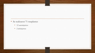 • Se realizaron 71 trasplantes
• 12 autoinjertos
• 2 aloinjertos
 