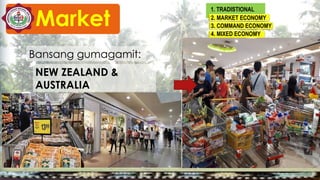 1. TRADISTIONAL
Frequency
2. MARKET ECONOMY
3. COMMAND ECONOMY
4. MIXED ECONOMY
Bansang gumagamit:
NEW ZEALAND &
AUSTRALIA
Market
 