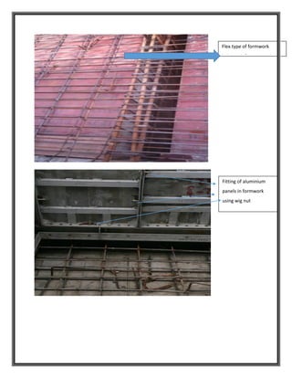 Flex type of formwork
below reinforcing steel
Fitting of aluminium
panels in formwork
using wig nut
 