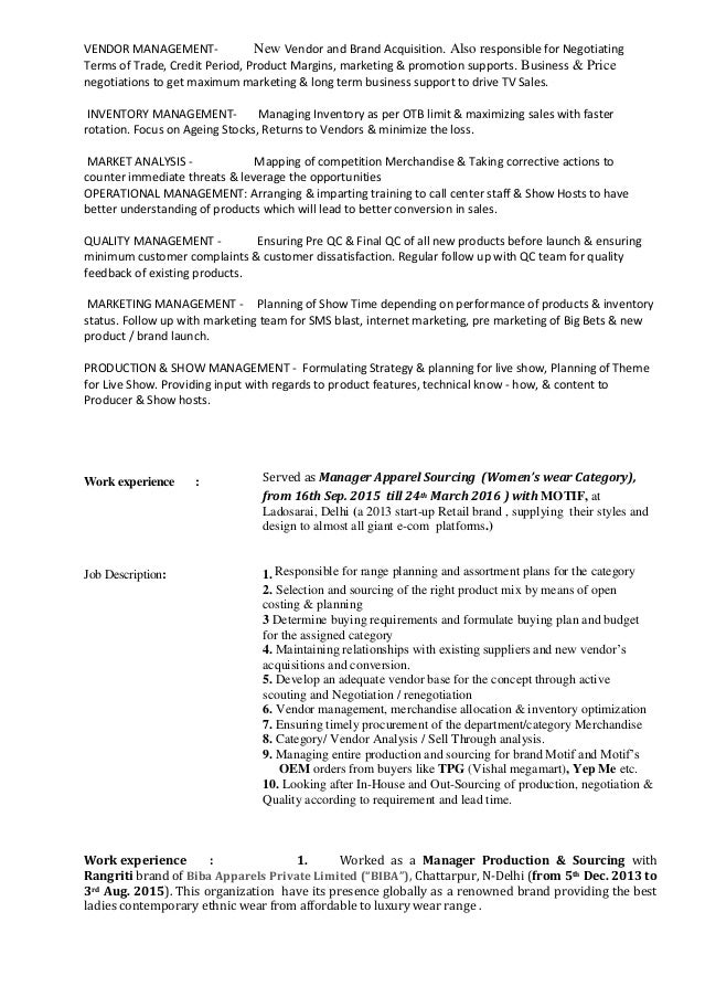 vendor management resume
