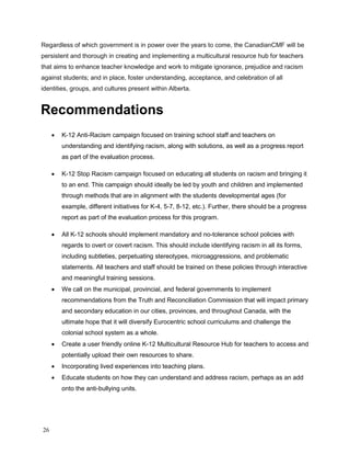 27
 Clear consequences within the anti-racism policies for students and teachers who
engage in racist behaviour, with edu...