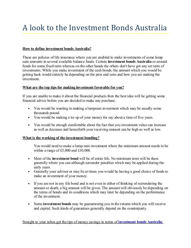 A look to the investment bonds australia