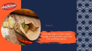 Step 6
Pull the sides of the rolled
dough to the center and seal
the stuffing tightly.
 