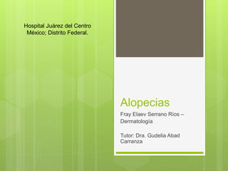 Alopecias
Fray Elaev Serrano Ríos –
Dermatología
Tutor: Dra. Gudelia Abad
Carranza
Hospital Juárez del Centro
México; Distrito Federal.
 