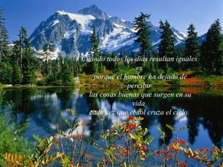 Cuando todos los días resultan iguales es porque el hombre ha dejado de percibir las cosas buenas que surgen en su vida  cada vez que el sol cruza el cielo. 