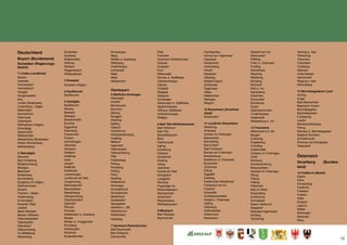 13
Deutschland
Bayern (Bundesland)
Schwaben (Regierungs-
bezirk)
1 Lindau (Landkreis)
Bodolz
Gestratz
Grünenbach
Heimenkirch
Hergatz
Hergensweiler
Isny
Lindau (Bodensee)
Lindenberg i. Allgäu
Maierhöfen
Nonnenhorn
Oberreute
Opfenbach
Röthenbach (Allgäu)
Scheidegg
Sigmarszell
Stiefenhofen
Wasserburg (Bodensee)
Weiler-Simmerberg
Weißensberg
2 Oberallgäu
Altusried
Bad Hindelang
Balderschwang
Betzigau
Blaichach
Bolsterlang
Buchenberg
Burgberg (im Allgäu)
Dietmannsried
Durach
Fischen i. Allgäu
Haldenwang
Immenstadt
Kempter Wald
Lauben
Markt Wertach
Missen-Wilhams
Obermaiselstein
Oberstaufen
Oberstdorf
Ofterschwang
Oy-Mittelberg
Rettenberg
Sonthofen
Sulzberg
Waltenhofen
Weitnau
Wertach
Wiggensbach
Wildpoldsried
3 Kempten
Kempten (Allgäu)
4 Kaufbeuren
Kaufbeuren
5 Ostallgäu
Kaufbeuren
Aitrang
Baisweil
Bidingen
Biessenhofen
Buchloe
Eggenthal
Eisenberg
Friesenried
Füssen
Germaringen
Görisried
Günzach
Halblech
Hopferau
Irsee
Jengen
Kaltental
Kraftisried
Lamerdingen
Lechbruck am See
Lengenwang
Marktoberdorf
Mauerstetten
Nesselwang
Obergünzburg
Oberostendorf
Osterzell
Pforzen
Pfronten
Rettenbach a. Auerberg
Rieden
Rieden a. Forggensee
Ronsberg
Roßhaupten
Rückholz
Ruderatshofen
Schwangau
Seeg
Stötten a. Auerberg
Stöttwang
Unterthingau
Untrasried
Waal
Wald
Westendorf
Oberbayern
6 Weilheim-Schongau
Altenstadt
Antdorf
Bernbeuren
Bernried
Böbing
Burggen
Eberfing
Eglfing
Habach
Hohenfurch
Hohenpeißenberg
Huglfing
Iffeldorf
Ingenried
Oberhausen
Obersöchering
Pähl
Peißenberg
Peiting
Penzberg
Polling
Prem
Raisting
Rottenbuch
Schongau
Schwabbruck
Schwabsoien
Seeshaupt
Sindelsdorf
Steingaden
Weilheim i. OB
Wessobrunn
Wielenbach
Wildsteig
7 Garmisch-Partenkirchen
Bad Bayersoien
Bad Kohlgrub
Eschenlohe
Ettal
Farchant
Garmisch-Partenkirchen
Grainau
Großweil
Krün
Mittenwald
Murnau a. Staffelsee
Oberammergau
Oberau
Ohlstadt
Riegsee
Saulgrub
Schwaigen
Seehausen a. Staffelsee
Spatzenhausen
Uffing a. Staffelsee
Unterammergau
Wallgau
8 Bad Tölz-Wolfratshausen
Bad Heilbrunn
Bad Tölz
Benediktbeuern
Bichl
Dietramszell
Egling
Eurasburg
Gaißach
Geretsried
Greiling
Icking
Jachenau
Kochel am See
Königsdorf
Lenggries
Münsing
Pupplinger Au
Reichersbeuern
Sachsenkam
Schlehdorf
Wackersberg
Wolfratshausen
9 Miesbach
Bad Wiessee
Bayrischzell
Fischbachau
Gmund am Tegernsee
Hausham
Holzkirchen
Irschenberg
Kreuth
Miesbach
Otterfing
Rottach-Egern
Schliersee
Tegernsee
Valley
Waakirchen
Warngau
Weyarn
10 Rosenheim (Kreisfreie
Stadt)
Rosenheim
11 Landkreis Rosenheim
Albaching
Amerang
Aschau im Chiemgau
Babensham
Bad Aibling
Bad Endorf
Bad Feilnbach
Bernau am Chiemsee
Brannenburg
Breitbrunn a. Chiemsee
Bruckmühl
Chiemsee
Edling
Eggstätt
Eiselfing
Feldkirchen-Westerham
Flintsbach am Inn
Frasdorf
Griesstätt
Großkarolinenfeld
Gstadt a. Chiemsee
Halfing
Höslwang
Kiefersfelden
Kolbermoor
Neubeuern
Nußdorf am Inn
Oberaudorf
Pfaffing
Prien a. Chiemsee
Prutting
Ramerberg
Raubling
Riedering
Rimsting
Rohrdorf
Rott a. Inn
Samerberg
Schechen
Schonstett
Söchtenau
Soyen
Stephanskirchen
Tuntenhausen
Vogtareuth
Wasserburg a. Inn
12 Traunstein
Altenmarkt a.d. Alz
Bergen
Chieming
Engelsberg
Fridolfing
Grabenstätt
Grassau im Chiemgau
Inzell
Kienberg
Kirchanschöring
Marquartstein
Nußdorf im Chiemgau
Obing
Palling
Petting
Pittenhart
Reit im Winkl
Ruhpolding
Schleching
Schnaitsee
Seeon-Seebruck
Siegsdorf
Staudach-Egerndach
Surberg
Tacherting
Taching a. See
Tittmoning
Traunreut
Traunstein
Trostberg
Übersee
Unterwössen
Vachendorf
Waging a. See
Wonneberg
13 Berchtesgadener Land
Ainring
Anger
Bad Reichenhall
Bayerisch Gmain
Berchtesgaden
Bischofswiesen
Freilassing
Laufen
Marktschellenberg
Piding
Ramsau b. Berchtesgaden
Saaldorf-Surheim
Schneilzreuth
Schönau am Königssee
Teisendorf
Österreich
Vorarlberg (Bundes-
land)
14 Feldkirch (Bezirk)
Altach
Düns
Dünserberg
Feldkirch
Frastanz
Fraxern
Göfis
Koblach
Laterns
Mäder
Meiningen
Rankweil
Röns
 