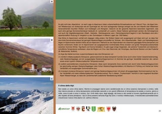 23
(A) die bevölkerungsentwicklung
Es gibt nicht das ‚Alpenklima‘. Je nach Lage im Alpenraum treten unterschiedliche Klimasituationen auf. Warum? Nun, die Alpen tren-
nen Mitteleuropa von Südeuropa wie ein Querriegel ab. Als hoch aufragendes Gebirge zwingen sie die vom Atlantik oder Mittelmeer
heranziehenden feuchten Wolken zum Aufsteigen und Abregnen. Dadurch ist der gesamte Alpenrand besonders regenreich, was
auch eine geringe Sonnenscheindauer bedeutet (A: Landschaft um Luzern). Diese Faktoren gemeinsam senken die Schneegrenze
und auch die Vegetationsgrenzen (Wald-, Getreide-, Weinbaugrenze usw.). Dementsprechend beginnt in den Randalpen eine alm-/
alpwirtschaftlich Nutzung im Vergleich zu den Zentralalpen in tieferen Lagen (ab 1300 Meter).
Das Klima im Alpeninnern verhält sich dagegen völlig anders: Die Wolken haben sich ausgeregnet und lösen sich auf, so dass hier
eine hohe Sonnenscheindauer bei geringen Niederschlägen anzutreffen ist. Schnee-, Alm-/Alpwirtschafts-, Wald- und Getreidegrenzen
liegen im Alpeninneren deutlich höher als am Alpenrand. Während an den Alpenrändern ein ozeanisch geprägtes Klima (temperiert und
feucht) vorherrscht, finden wir im Alpeninneren ein ausgesprochen kontinentales Klima (trocken und große Temperaturunterschiede
zwischen Sommer-Winter, Tag-Nacht und Sonne-Schatten). Es gibt sogar einige Gegenden, die extreme Trockenheit und überdurch-
schnittliche Temperaturen aufweisen, etwa die Region um Chur, das Oberinntal, der Vinschgau, das Bozner Becken und das Pustertal
(B: Matschertal, Südtirol).
Im Arge Alp-Gebiet kommen zusammenfassend also drei Klimazonen vor:
(1) nördlich-mitteleuropäische Klimazone: gekennzeichnet ist diese temperiert humide Zone durch einen hohen Gesamtniederschlag,
viele Niederschlagstage und ein ausgeprägtes Niederschlagsmaximum im Sommer bei geringer Variabilität zwischen den Jahren
sowie einem typisch mitteleuropäischen Temperaturverlauf;
(2) südlich-submediterrane (insubrische) Klimazone: diese warm temperierte Zone zeichnet sich durch hohe Niederschlagssummen
bei gleichzeitig wenigen Niederschlagstagen (also hohen Niederschlagsintensitäten) mit Maxima im Frühling und Herbst bei hoher
Variabilität und ausgeprägter Sommerwärme aus;
(3) inneralpin-trockene Klimazone: typisch sind geringe Niederschlagssummen mit einem oft ausgeprägten Sommermaximum bei ho-
her Variabilität und meist mitteleuropäischem Temperaturverlauf. Nur in diesen „Trockeninseln“ herrscht in den insgesamt feuchten
Alpen Wassermangel, so dass die Landwirtschaft zusätzlicher Bewässerung bedarf.
Il clima delle Alpi
Non esiste un unico clima alpino. Mentre le propaggini alpine sono caratterizzate da un clima oceanico (temperato e umido), nelle
Alpi interne prevale un clima decisamente continentale (asciutto e con grandi differenze di temperatura tra estate e inverno, giorno e
notte, zone al sole e zone in ombra). Qui i limiti della neve, degli alpeggi, del bosco e dei cereali si trovano significativamente più in
alto rispetto all’area perialpina. I tipi di clima presenti nell’area Arge Alp sono: il nordico mitteleuropeo, il meridionale-submediterraneo
(insubrico)e il secco intra-alpino (vd. cartina a fianco).
A
B
C
 