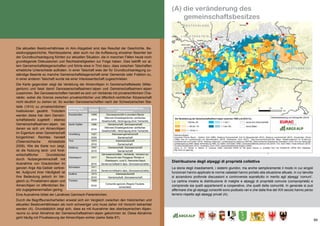 69
(A) die veränderung des
gemeinschaftsbesitzes
Die aktuellen Besitzverhältnisse im Alm-/Alpgebiet sind das Resultat der Geschichte. Be-
siedlungsgeschichte, Rechtssysteme, aber auch nur die Auffassung einzelner Beamter bei
der Grundbuchsanlegung führten zur aktuellen Situation, die in manchen Fällen heute noch
grundlegende Diskussionen und Rechtsstreitigkeiten zur Folge haben. Dies betrifft vor al-
lem Gemeinschaftsliegenschaften und führte etwa in Tirol dazu, dass zwischen Talschaften
erhebliche Unterschiede auftraten. In einer Talschaft wies der für Grundbuchsanlegung zu-
ständige Beamte so manche Gemeinschaftsliegenschaft einer Gemeinde oder Fraktion zu,
in einer anderen Talschaft wurde sie einer Interessentschaft zugeschrieben.
Die Karte gegenüber zeigt die Verteilung der Almen/Alpen in Gemeinschaftsbesitz (Mitei-
gentum) und fasst damit Genossenschaftsalmen/-alpen und Gemeinschaftsalmen/-alpen
zusammen. Bei Genossenschaften handelt es sich um Verbände mit privatrechtlichem Cha-
rakter, wobei die Grenze zwischen privatrechtlicher und öffentlich-rechtlicher Körperschaft
nicht deutlich zu ziehen ist. So wurden Genossenschaften nach der Schweizerischen Sta-
Distribuzione degli alpeggi di proprietà collettiva
La storia degli insediamenti, i sistemi giuridici, ma anche semplicemente il modo in cui singoli
funzionari hanno applicato le norme catastali hanno portato alla situazione attuale, in cui talvolta
si accendono profonde discussioni e controversie soprattutto in merito agli alpeggi ‘comuni’.
La cartina mostra la distribuzione di malghe e alpeggi di proprietà comune (comproprietà) e
comprende sia quelli appartenenti a cooperative, che quelli della comunità. In generale si può
affermare che gli alpeggi consortili sono piuttosto rari e che dalla fine del XIX secolo hanno perso
terreno rispetto agli alpeggi privati (A).
tistik (1914) zu privatrechtlichen
Institutionen gezählt. Trotzdem
werden diese hier dem Gemein-
schaftsbesitz zugeteilt - ebenso
Gemeinschaftsalmen/-alpen, bei
denen es sich um Almen/Alpen
im Eigentum einer Gemeinschaft
bürgerlichen Rechtes handelt
(Österreichische Almstatistik
2009). Wie die Karte nun zeigt,
ist die Nutzung land- und forst-
wirtschaftlicher Grundstücke
durch Nutzergemeinschaft mit
Ausnahme von Graubünden im
ganzen Arge Alp-Gebiet verbrei-
tet. Aufgrund ihrer Häufigkeit ist
ihre Bedeutung jedoch im Ver-
gleich zu Privatalmen/-alpen und
Almen/Alpen im öffentlichen Be-
sitz zugegebenermaßen gering.
Eine Ausnahme bildet der Landkreis Garmisch-Partenkirchen.
Durch die Begriffsunsicherheiten erweist sich ein Vergleich zwischen den historischen und
aktuellen Besitzverhältnissen als noch schwieriger und muss daher mit Vorsicht betrachtet
werden (A). Grundsätzlich zeigt sich, dass es mit Ausnahme des oberbayerischen Alpen-
raums zu einer Abnahme der Gemeinschaftsalmen/-alpen gekommen ist. Diese Abnahme
geht häufig mit Privatisierung der Almen/Alpen einher (siehe Seite 67).
 
