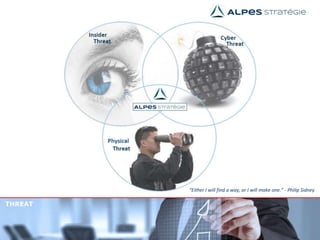THREAT
Insider
Cyber
Physical
Threat
ThreatThreat
“Either I will find a way, or I will make one.” - Philip Sidney
 