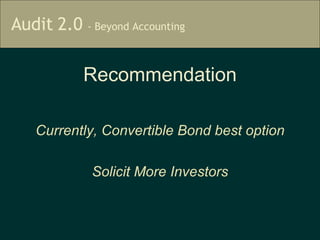 Recommendation Currently, Convertible Bond best option Solicit More Investors 