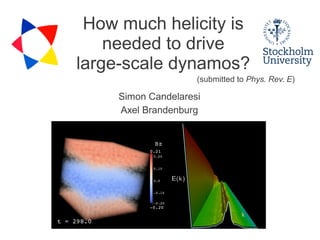 How much helicity is
    needed to drive
large-scale dynamos?
                     (submitted to Phys. Rev. E)

     Simon Candelaresi
     Axel Brandenburg
 