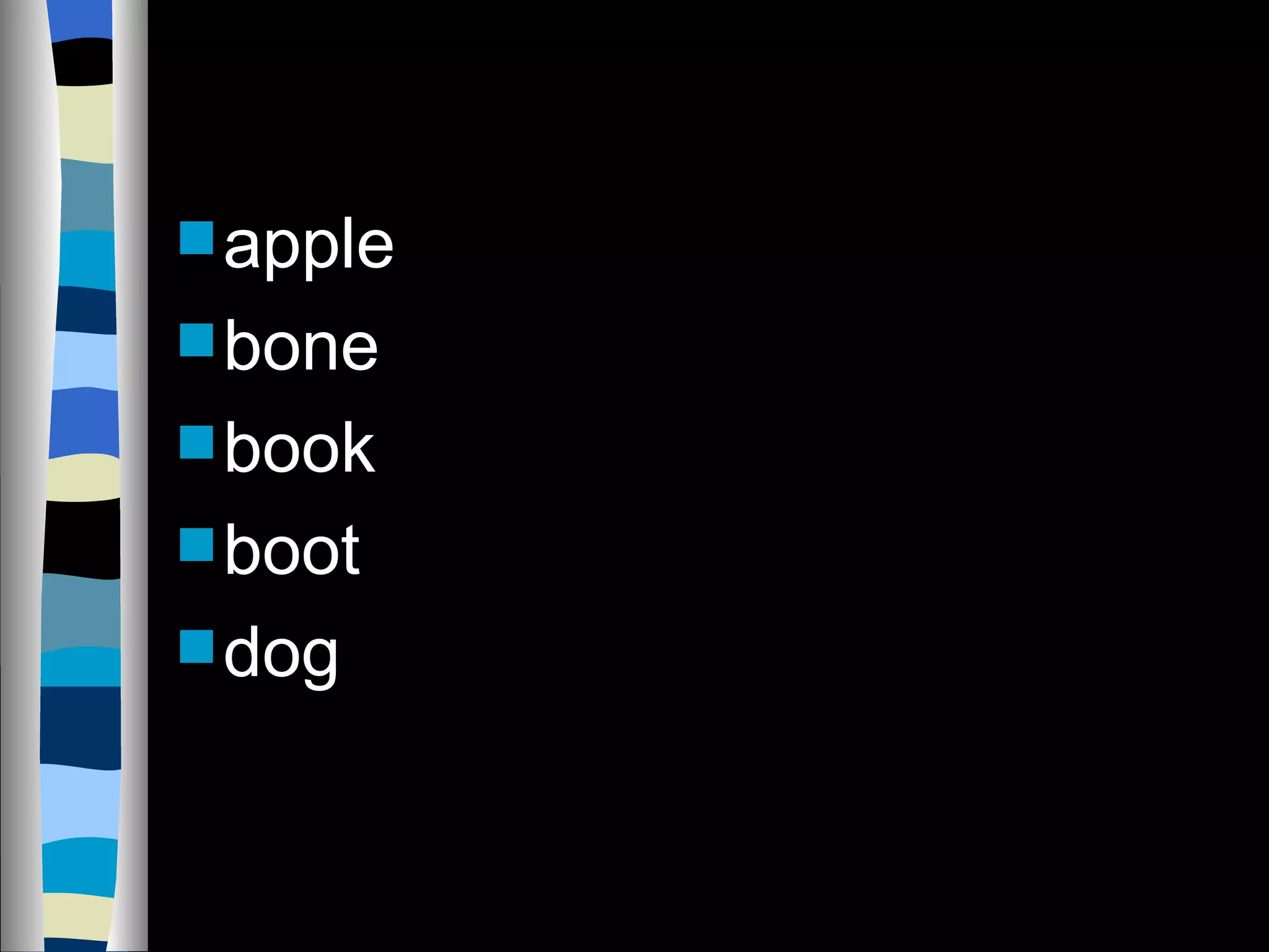 apple bone book boot dog