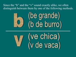 Since the “b” and the “v” sound exactly alike, we often
distinguish between them by one of the following methods.
 
