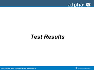 PRIVILEGED AND CONFIDENTIAL MATERIALS
Test Results
 