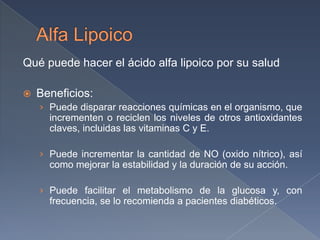 beneficios de l-carnitina y acido alfa-lipoico CLA + Carnitina  X Body Evolution Quers un plus en tu rutina para transformar grasa en energa real? principales: Evita el almacenamiento grasa: El CLA acta bloqueando el transporte ACETIL L-CARNITINA Y CIDO ALFA-LIPOICO