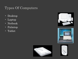 Lesson 3: Outline

Performance

Types of computers.

Role of memory.
 