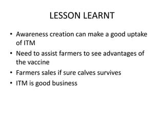Experience and scaling up ecf immunization delivery in Tanzania
