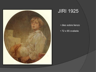  Mucha con al menos cuatro estudios preparatorios para esta foto de una mujer campesina de Rusia que, con un gesto de aceptación y un aire de profunda paz, es ella misma la comisión a su destino inevitable. Esta pintura, también se le conoce como Star y SiberiaVIRGEN DE LOS LIRIOS 1905La chica joven sentada con el traje tradicional lleva una corona de hojas de hiedra, símbolo de recuerdo. Su expresión seria y fuerte contraste presencia física con la figura etérea de la Virgen. 