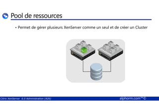 Pool de ressources 
• Permet de gérer plusieurs XenServer comme un seul et de créer un Cluster 
Citrix XenServer 6.0 Administration (A26) alphorm.com™© 
 