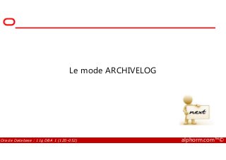 Le mode ARCHIVELOG
Oracle Database : 11g DBA 1 (1Z0-052) alphorm.com™©
 