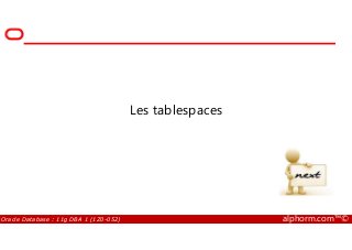 Les tablespaces
Oracle Database : 11g DBA 1 (1Z0-052) alphorm.com™©
 