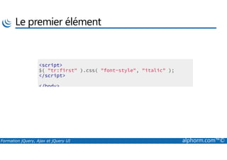 Le premier élément
Formation jQuery, Ajax et jQuery UI alphorm.com™©
 