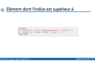 Elément dont l’indice est supérieur à
Formation jQuery, Ajax et jQuery UI alphorm.com™©
 