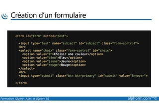 Création d’un formulaire
Formation jQuery, Ajax et jQuery UI alphorm.com™©
 