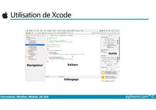 Utilisation de Xcode
Outils
Formation WinDev Mobile 20 iOS alphorm.com™©
Navigateur Editeur
Débogage
 
