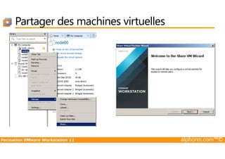 Partager des machines virtuelles
Formation VMware Workstation 11 alphorm.com™©
 