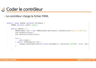 • Le contrôleur charge le fichier FXML
Coder le contrôleur
Formation JavaFX alphorm.com™©
 