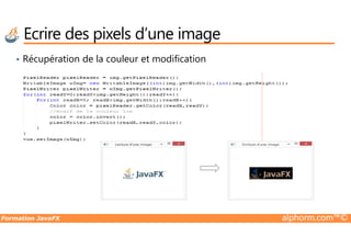 • Récupération de la couleur et modification
Ecrire des pixels d’une image
Formation JavaFX alphorm.com™©
 