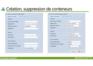 Création, suppression de conteneurs
Formation OpenVZ alphorm.com™©
 