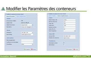 Modifier les Paramètres des conteneurs
Formation OpenVZ alphorm.com™©
 