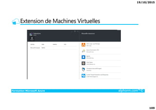 19/10/2015
109
Extension de Machines Virtuelles
Formation Microsoft Azure alphorm.com™©
 