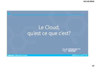 19/10/2015
13
Le Cloud,
qu’est ce que c’est?
Formation Microsoft Azure alphorm.com™©
qu’est ce que c’est?
 