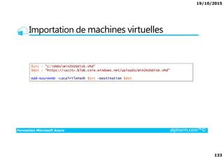 19/10/2015
133
Importation de machines virtuelles
Formation Microsoft Azure alphorm.com™©
 