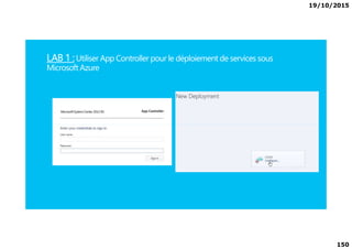 19/10/2015
150
LAB 1 :Utiliser App Controller pour le déploiement de services sous
Microsoft Azure
 