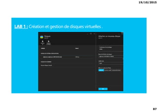 19/10/2015
87
LAB 1 : Création et gestion de disques virtuelles .
 