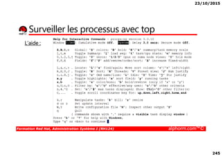 23/10/2015
245
Surveiller les processus avec top
L’aide :
Formation Red Hat, Administration Système I (RH124) alphorm.com™©
 