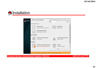 23/10/2015
31
Installation
Formation Red Hat, Administration Système I (RH124) alphorm.com™©
 