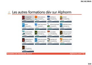29/10/2015
216
Les autres formations dév sur Alphorm
Formation Les nouveautés Java 8 alphorm.com™©
 