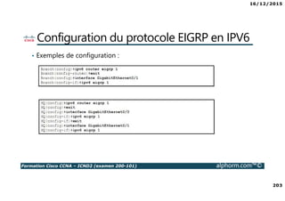 16/12/2015
203
Formation Cisco CCNA – ICND2 (examen 200-101) alphorm.com™©
Configuration du protocole EIGRP en IPV6
• Exemples de configuration :
 