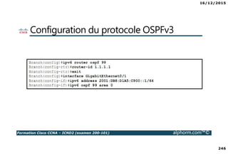 16/12/2015
246
Formation Cisco CCNA – ICND2 (examen 200-101) alphorm.com™©
Configuration du protocole OSPFv3
 