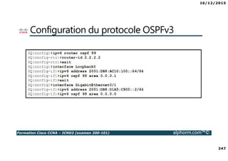 16/12/2015
247
Formation Cisco CCNA – ICND2 (examen 200-101) alphorm.com™©
Configuration du protocole OSPFv3
 