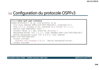 16/12/2015
248
Formation Cisco CCNA – ICND2 (examen 200-101) alphorm.com™©
Configuration du protocole OSPFv3
 
