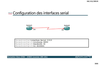 16/12/2015
255
Formation Cisco CCNA – ICND2 (examen 200-101) alphorm.com™©
Configuration des interfaces serial
 