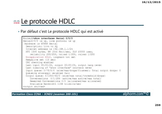16/12/2015
259
Formation Cisco CCNA – ICND2 (examen 200-101) alphorm.com™©
Le protocole HDLC
• Par défaut c’est Le protocole HDLC qui est activé
 