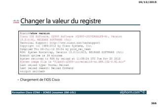 16/12/2015
366
Formation Cisco CCNA – ICND2 (examen 200-101) alphorm.com™©
Changer la valeur du registre
• Chargement de l’IOS Cisco
 