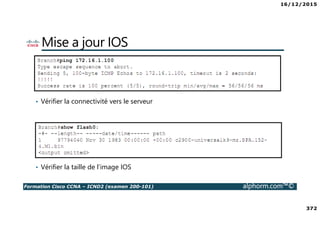 16/12/2015
372
Formation Cisco CCNA – ICND2 (examen 200-101) alphorm.com™©
Mise a jour IOS
• Vérifier la connectivité vers le serveur
• Vérifier la taille de l’image IOS
 